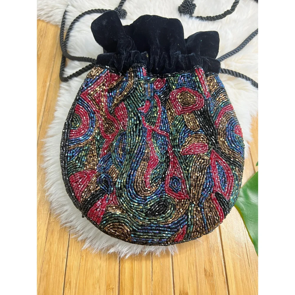 Drawstring beaded Handbags Bags & Pouch velvet exterior & Satin Interior.